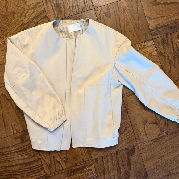 LESS Jackets & Blazers - Cream Collarless Bomber Jacket